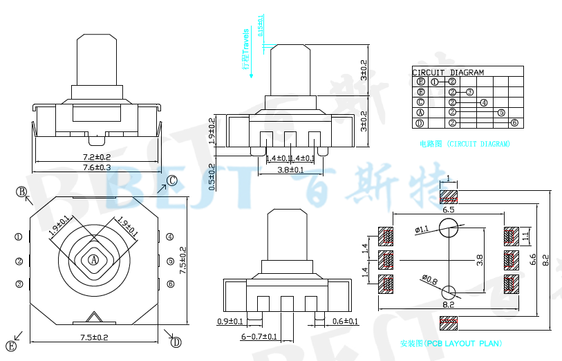 輕觸開關(guān)MT-11WW參考圖紙